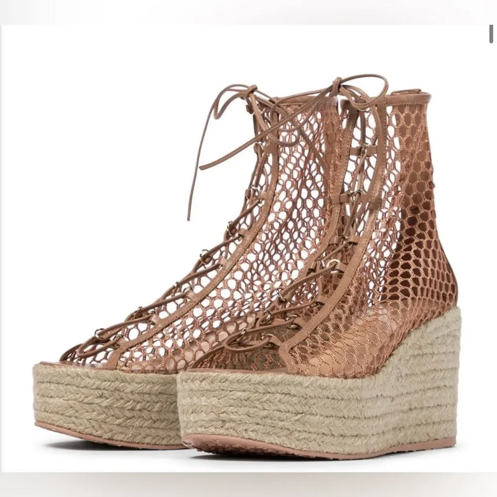 Gianvito Rossi Tan Lace-Up Espadrilles